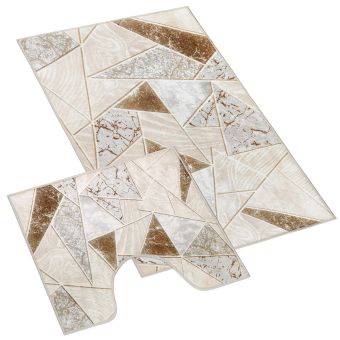 Koupelnová souprava 3D FOTOTISK DLAŽBA BÉŽOVÁ, 100x60cm (předložka) + 50x60cm (na WC)