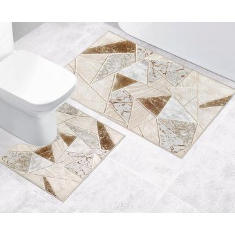 Koupelnová souprava 3D FOTOTISK DLAŽBA BÉŽOVÁ, 100x60cm (předložka) + 50x60cm (na WC)