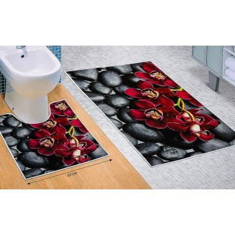 Koupelnová souprava 3D FOTOTISK ORCHIDEA, 100x60cm (předložka) + 50x60cm (na WC)
