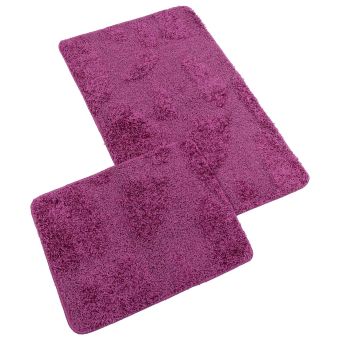 Koupelnová souprava s vlasem MICRO BANY SILVER FUCHSIOVÁ, 100x60cm (předložka) + 60x50cm (na WC)