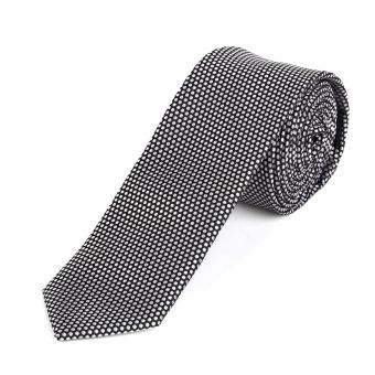 Kravata pánská AMJ úzká vzorovaná KI1027, černá s puntíky