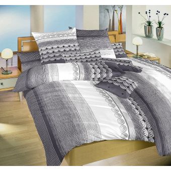Povlečení SAHARA ŠEDÁ, pruhy a kroužky, krep, 140x200cm + 70x90cm