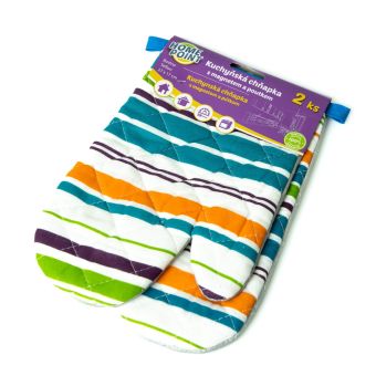 Kuchyňská chňapka bavlna / teflon HOME POINT, oranžový proužek , 27x17cm, 2ks (pravá, levá)