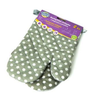 Kuchyňská chňapka bavlna / teflon HOME POINT, šedá s puntíky, 27x17cm, 2ks (pravá, levá)