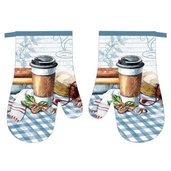 Kuchyňská chňapka F21A299 s magnetem, káva, modré káro 27x18cm - sada 2 kusy