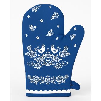 Kuchyňská chňapka FOLK, podklad modrý, 28x18cm