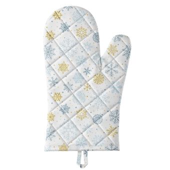 Kuchyňská chňapka vánoční QK-198, modré a béžové vločky, 28x18cm