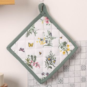 Kuchyňská podložka QK-177, luční kvítí, bílo-růžová-zelená 20x20cm