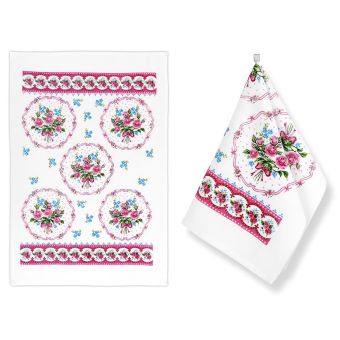 Kuchyňská utěrka froté 209 KVĚTINY, růžová 1 kus, 40x60cm