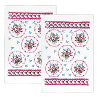 Kuchyňská utěrka froté 209 KVĚTINY, růžová 1 kus, 40x60cm