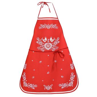 Kuchyňská zástěra FOLK, podklad červený, 64x76cm