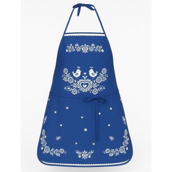 Kuchyňská zástěra FOLK, podklad modrý, 64x76cm