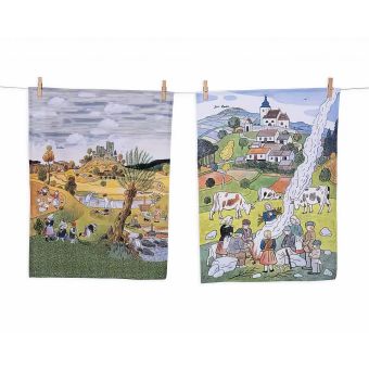 Utěrky JOSEF LADA DĚTSKÉ HRY V LÉTĚ, zelená, 2 kusy 50x64cm