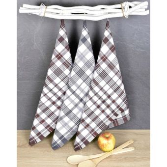 Kuchyňské utěrky EGYPTSKÁ BAVLNA BELLA BROWN MIX, hnědé a šedé káro, 3 kusy, 50x70cm