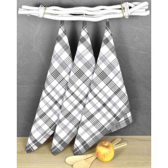 Kuchyňské utěrky EGYPTSKÁ BAVLNA BELLA GREY, šedé káro, 3 kusy, 50x70cm