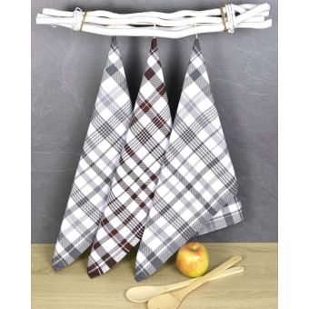 Kuchyňské utěrky EGYPTSKÁ BAVLNA BELLA GREY MIX, šedé a hnědé a  káro, 3 kusy, 50x70cm