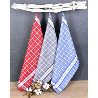 Kuchyňské utěrky EGYPTSKÁ BAVLNA DOLCE MIX, modrá, červená a šedá kostka, 3 kusy, 50x70cm