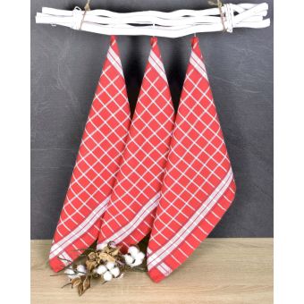 Kuchyňské utěrky EGYPTSKÁ BAVLNA DOLCE RED, červená kostka, 3 kusy, 50x70cm