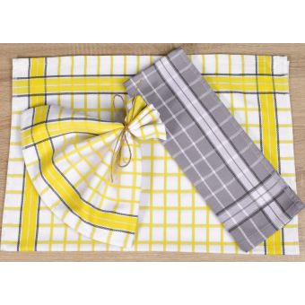 Kuchyňské utěrky EGYPTSKÁ BAVLNA FEMI, žluto-šedá kostka, 3 kusy, 50x70cm
