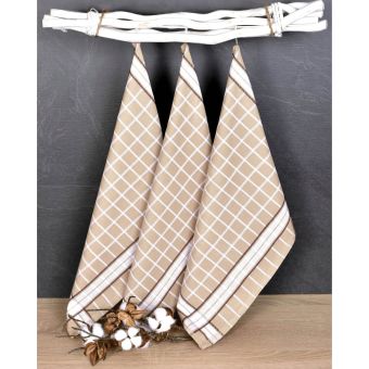 Kuchyňské utěrky EGYPTSKÁ BAVLNA PERLA BEIGE, béžová kostka, 3 kusy, 50x70cm