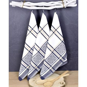 Kuchyňské utěrky EGYPTSKÁ BAVLNA SOLE BLUE, modro-bílé káro s ornamenty, 3 kusy, 50x70cm