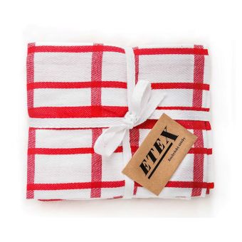 Kuchyňské utěrky EGYPTSKÁ BAVLNA U03, extra kvalita, červené káro, 3 kusy, 50x70cm