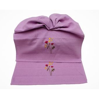 Kuchyňské utěrky KVĚTINY vaflové vyšívané, fialová, 2 kusy 45x70cm