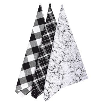 Kuchyňské utěrky LEAF ČERNÁ, lístky 3 kusy, 45x70cm