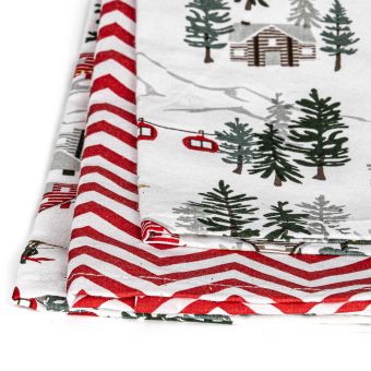 Kuchyňské utěrky vánoční AK-3944, na horách, zig zag, bílo-červená 2 kusy, 40x60cm