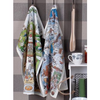 Utěrky JOSEF LADA VELIKONOCE - VÁNOCE, zelená a modrá, 2 kusy 50x64cm