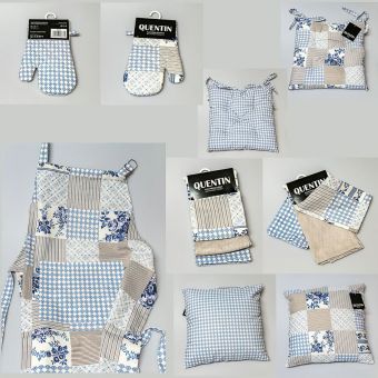 Kuchyňský set MODROTISK QK béžovo-modrý patchwork (více možností)