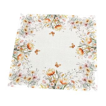 Kuchyňský ubrus / prostírání CYH6102 TISK, luční květy s motýlky, losové květy, bílá 35x35cm (čtverec) 