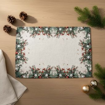 Kuchyňský ubrus / prostírání vánoční CYH6024GC, vánoční ozdoby s jehličím, béžovo-zelená 30x45cm (obdélník) 