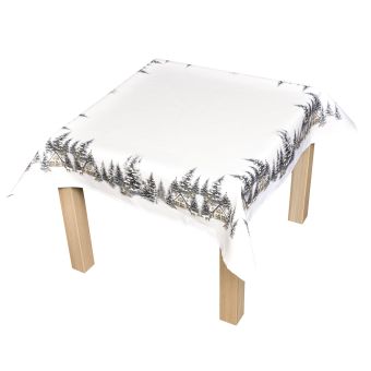 Kuchyňský ubrus vánoční CYH6059R, zasněžené chaloupky, bílo-zelená 85x85cm (čtverec) 