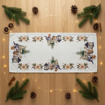 Kuchyňský ubrus vánoční CYH6060C, skřítek s lucernou, béžová 40x90cm (obdélník) 