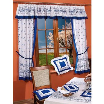 Kusový závěs CIBULÁK, hotový, modrobílý, výška 35 cm x šířka 300 cm + výška 180 cm x šířka 80 cm (okenní set)