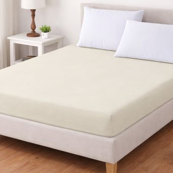 Luxusní napínací mako-jersey prostěradlo s lycrou DELUXE Collection 200x220cm / 30cm elastické, měsíční jas / krémové