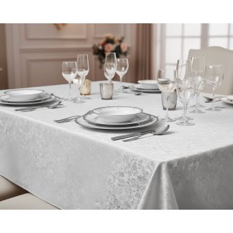 Luxusní ubrus PVC s textilním podkladem PEARL ZG-6233A, květinový damaškový vzor, bílá, š.140cm (metráž)