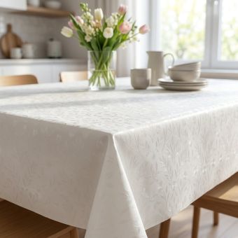 Luxusní ubrus PVC s textilním podkladem  PEARL ZG-7161A, květinový damaškový vzor, bílá, š.140cm (metráž)