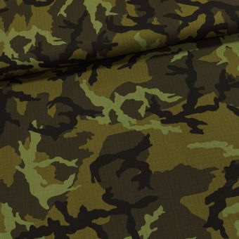 Maskáčovina BONNIE WOODLAND EL NyCo Ripstop, 195 g/m², lesní vzor, š. 150 cm (látka v metráži)