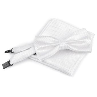 Motýlek pánský s kapesníčkem 870587/1 vzorovaný, bílý / kostičky