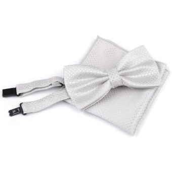 Motýlek pánský s kapesníčkem 870587/2 vzorovaný, světle šedý / kostičky