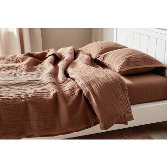 Povlečení Prem MUŠELÍN PREMIUM HNĚDÉ, jednobarevné, hnědé, mušelín, 140x200cm + 70x90cm