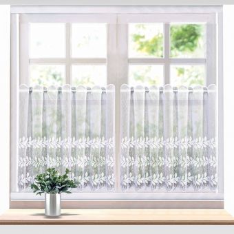 Organzová vitrážová záclona DANIELA 13060 lístky, s bordurou, bílá (více výšek, v metráži)