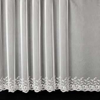 Organzová záclona 98432 vyšívané květiny s ornamenty, s bordurou, bílá, (více výšek, v metráži)