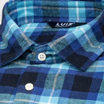 Pánská košile LUIZ BRUNO 174 flanelová, modro-tyrkysové káro, dlouhý rukáv, regular fit