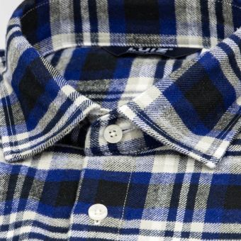 Pánská košile LUIZ BRUNO 176 flanelová, modro-šedé káro, dlouhý rukáv, regular fit