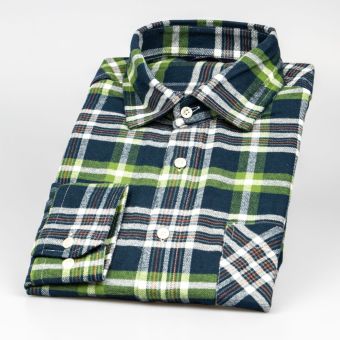 Pánská košile LUIZ BRUNO 177 flanelová, zelené káro, dlouhý rukáv, regular fit