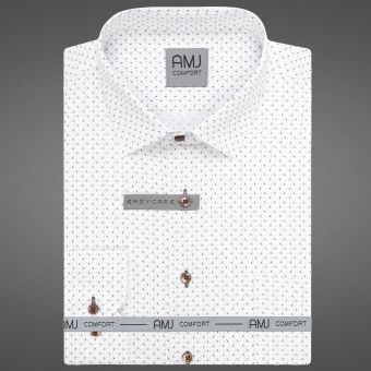 Pánská košile AMJ bavlněná, bílá s trojúhelníky VDB1398, dlouhý rukáv (regular + slim-fit)