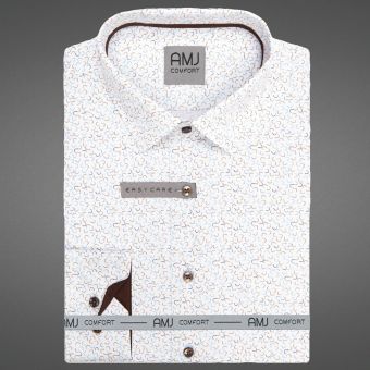 Pánská košile AMJ bavlněná, bílá s vlnkami VDBR1485, dlouhý rukáv (regular + slim-fit + prodloužený slim-fit)